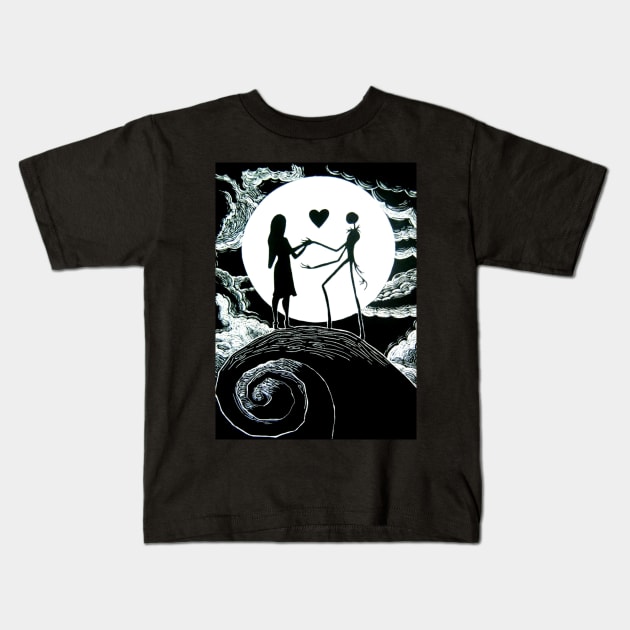 Jack and Sally, the nightmare before Christmas, jack halloween, Halloween Love Kids T-Shirt by JDVNart